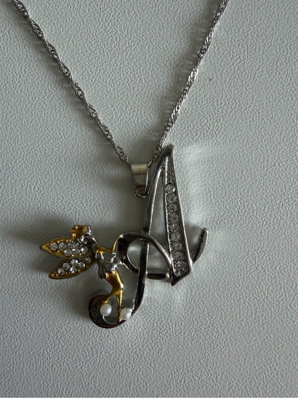 Silver and Gold Fairy Accent Initial 'A' Necklace
